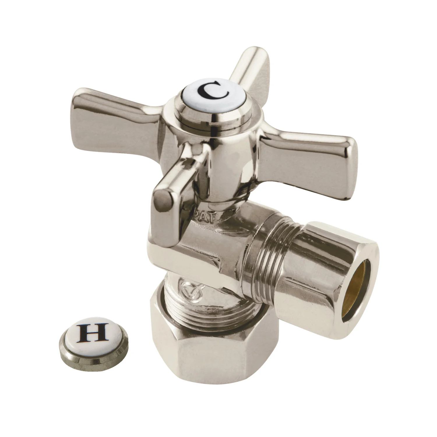 Kingston Tulare CC54408ZX - Millennium 5/8-Inch O.D. Comp x 1/2-Inch O.D. Comp Quarter-Turn Angle Shut-Off Valve, Brushed Nickel