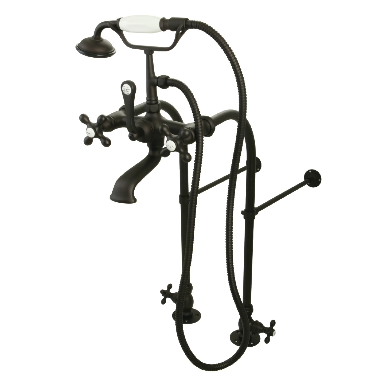 Kingston Heirloom CC57T455MX - Vintage Three-Handle 2-Hole Freestanding Clawfoot Tub Faucet Package with Supply Line and Hand Shower, Oil Rubbed Bronze