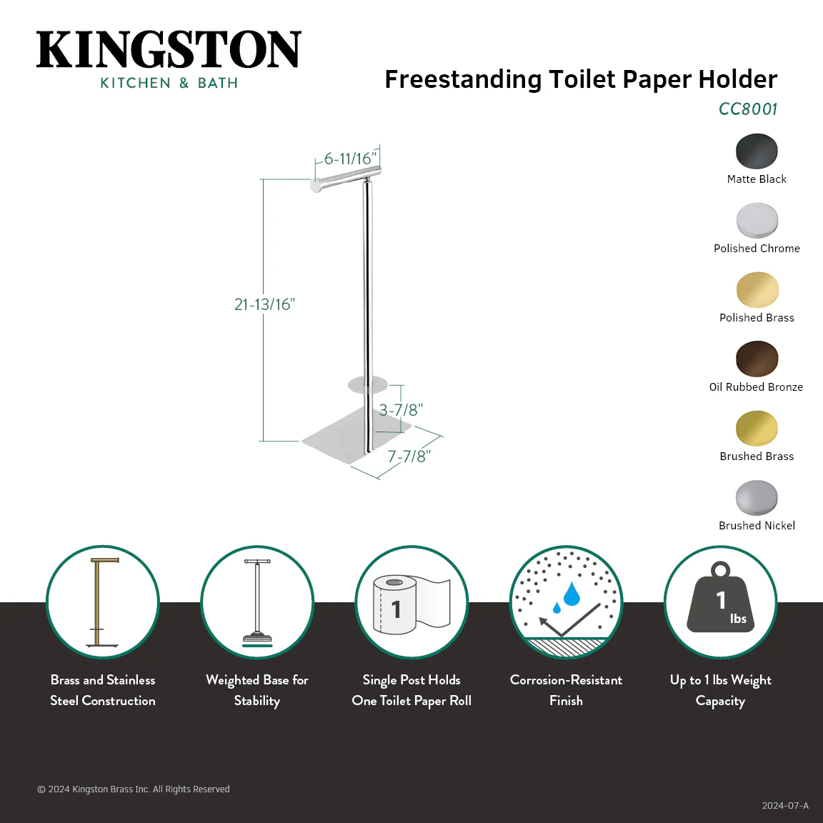 Kingston Sona CC8000 - Claremont Freestanding Toilet Paper Holder, Matte Black - Image 2
