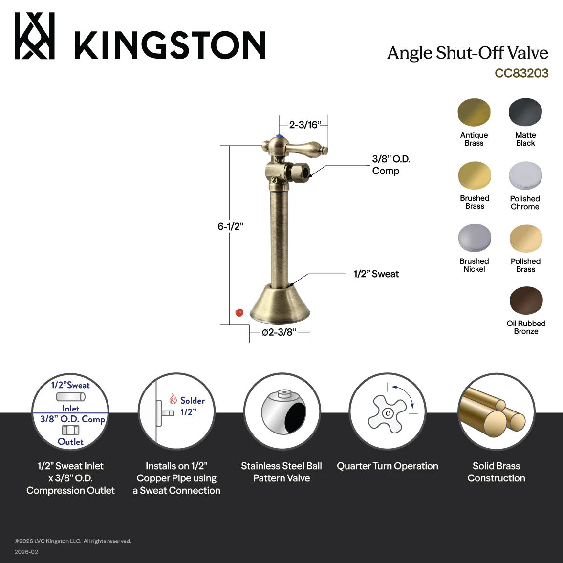 Kingston Heirloom CC83201 - Vintage 1/2-Inch Sweat x 3/8-Inch O.D. Comp Angle Shut-Off Valve with 5-Inch Extension, Polished Chrome - Image 2