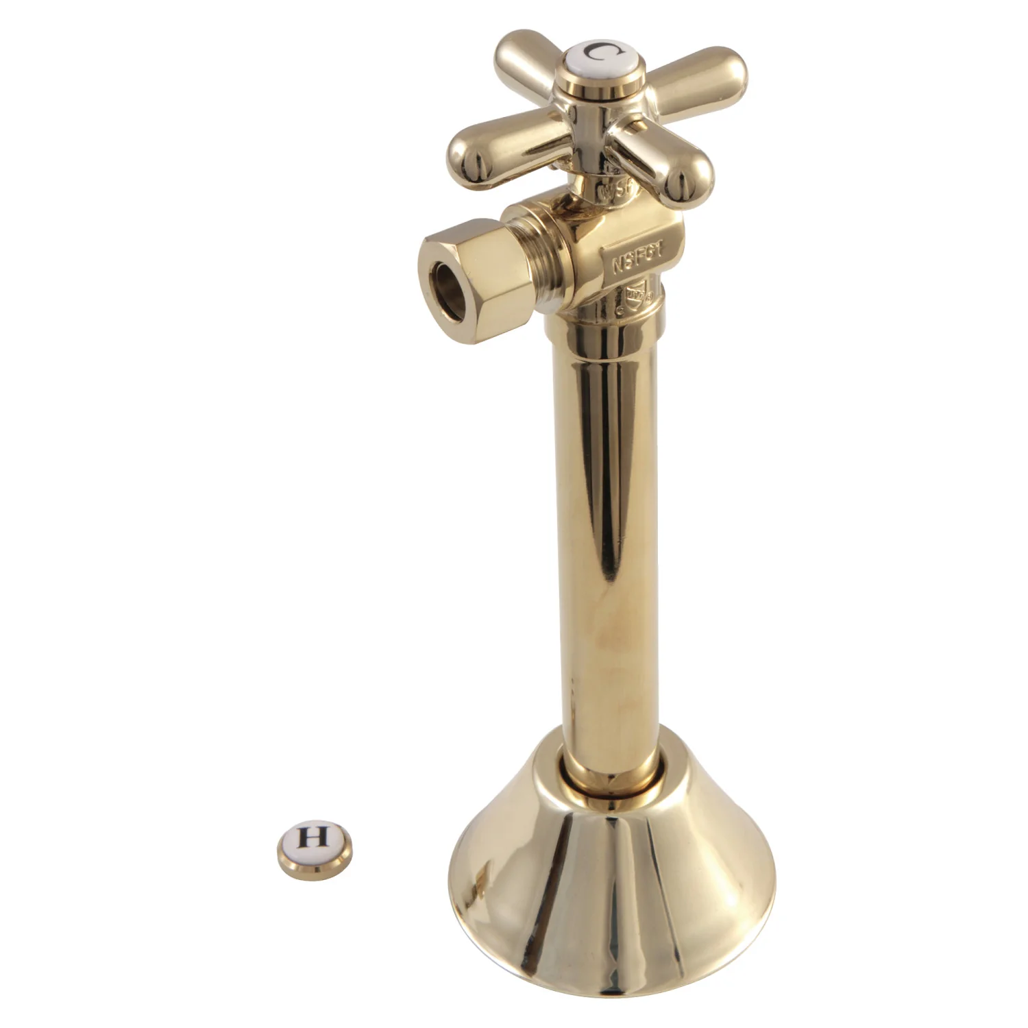 Kingston Heirloom CC83202X - Vintage 1/2-Inch Sweat x 3/8-Inch O.D. Comp Angle Shut-Off Valve with 5-Inch Extension, Polished Brass