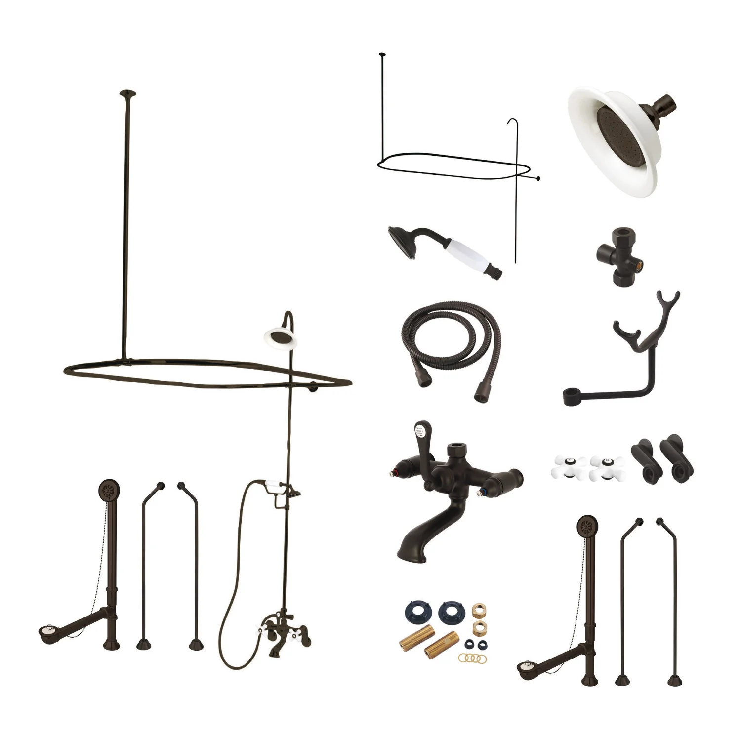 Kingston Heirloom CCK1185PX - Vintage Three-Handle 2-Hole Tub Wall Mount Clawfoot Tub Faucet Package with Shower Enclosure and Hand Shower, Oil Rubbed Bronze