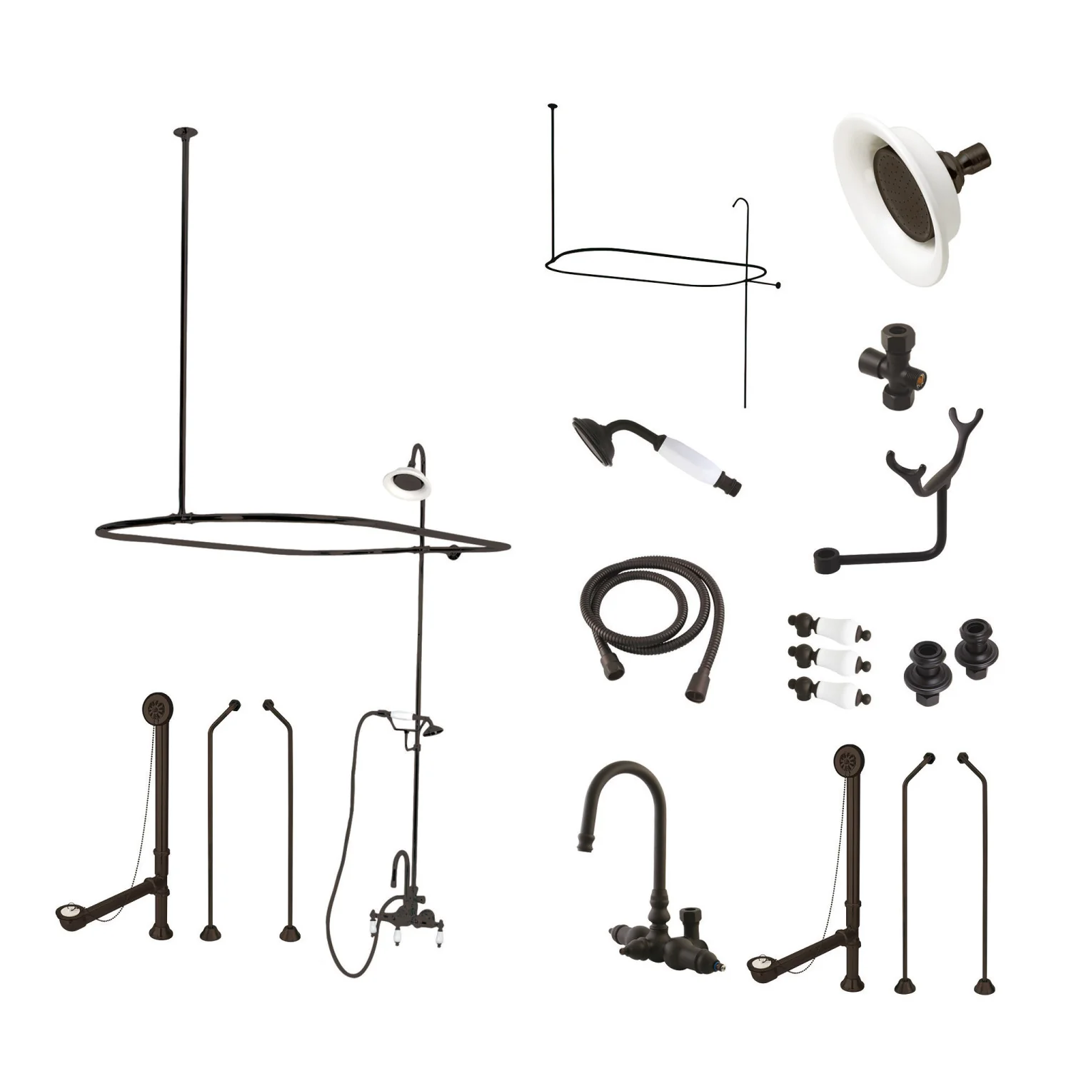Kingston Heirloom CCK2185PL - Vintage Three-Handle 2-Hole Tub Wall Mount Clawfoot Tub Faucet Package with Shower Enclosure and Hand Shower, Oil Rubbed Bronze