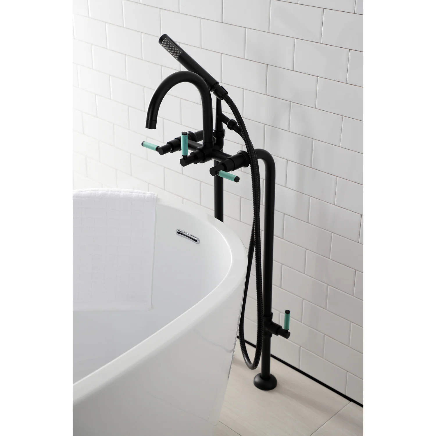 Kingston Sona CCK8100DKL - Concord Freestanding Tub Faucet with Supply Line and Stop Valve, Matte Black - Image 5