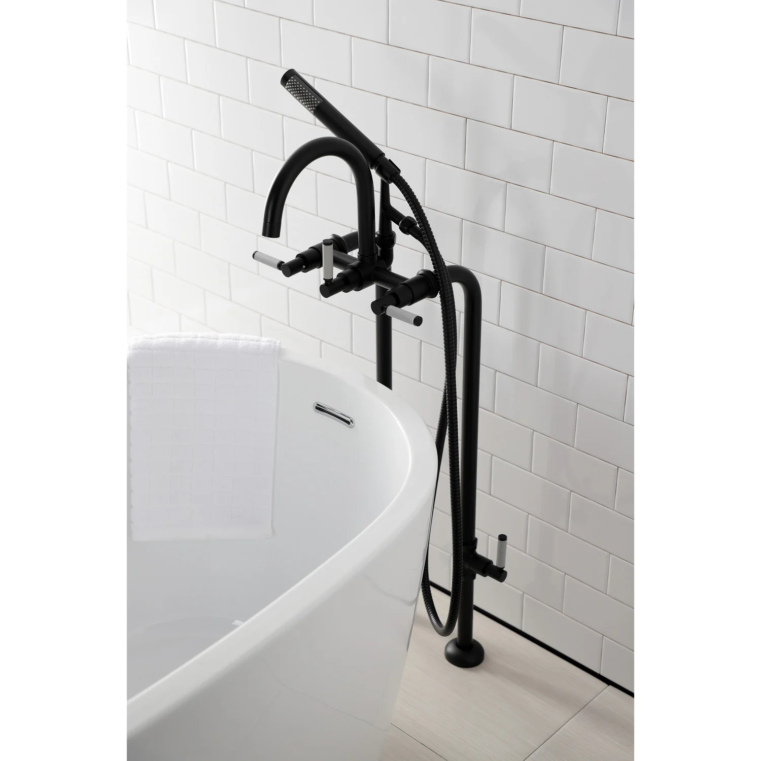 Kingston Sona CCK8100DKL - Concord Freestanding Tub Faucet with Supply Line and Stop Valve, Matte Black - Image 6