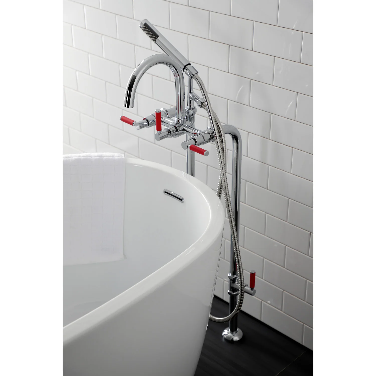 Kingston Sona CCK8101DKL - Concord Freestanding Tub Faucet with Supply Line and Stop Valve, Polished Chrome - Image 4