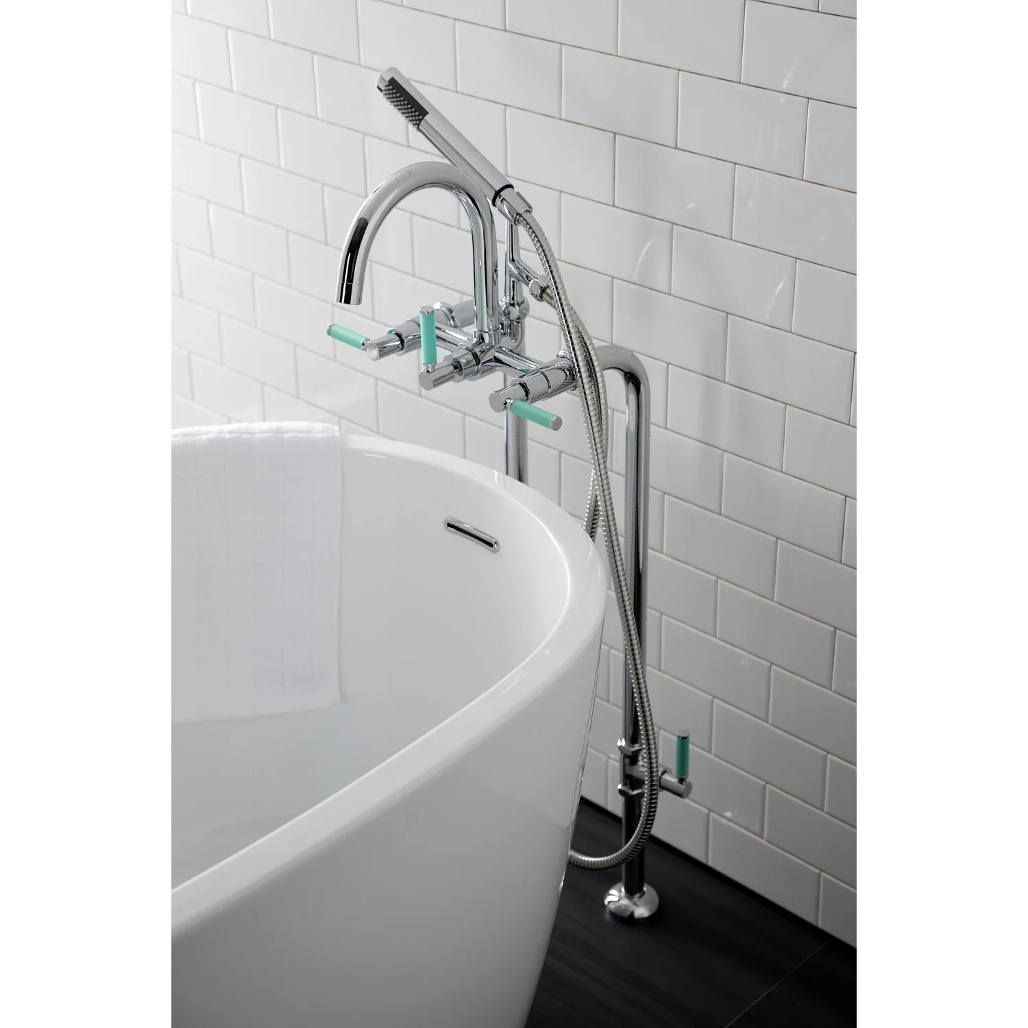 Kingston Sona CCK8101DKL - Concord Freestanding Tub Faucet with Supply Line and Stop Valve, Polished Chrome - Image 5