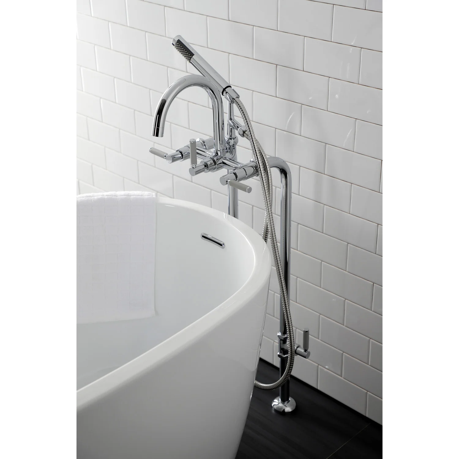 Kingston Sona CCK8101DKL - Concord Freestanding Tub Faucet with Supply Line and Stop Valve, Polished Chrome - Image 6