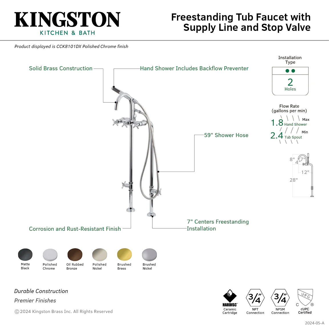 Kingston Sona CCK8105DX - Concord Freestanding Tub Faucet with Supply Line and Stop Valve, Oil Rubbed Bronze - Image 8