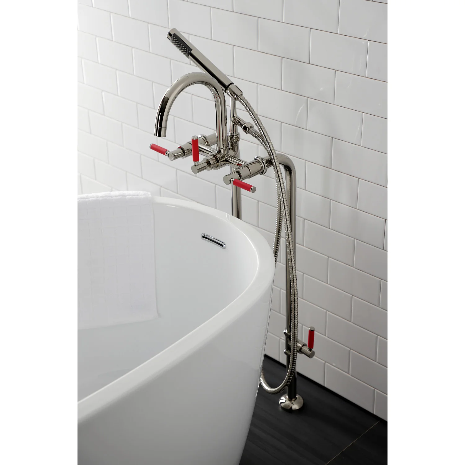 Kingston Sona CCK8106DKL - Concord Freestanding Tub Faucet with Supply Line and Stop Valve, Polished Nickel - Image 4