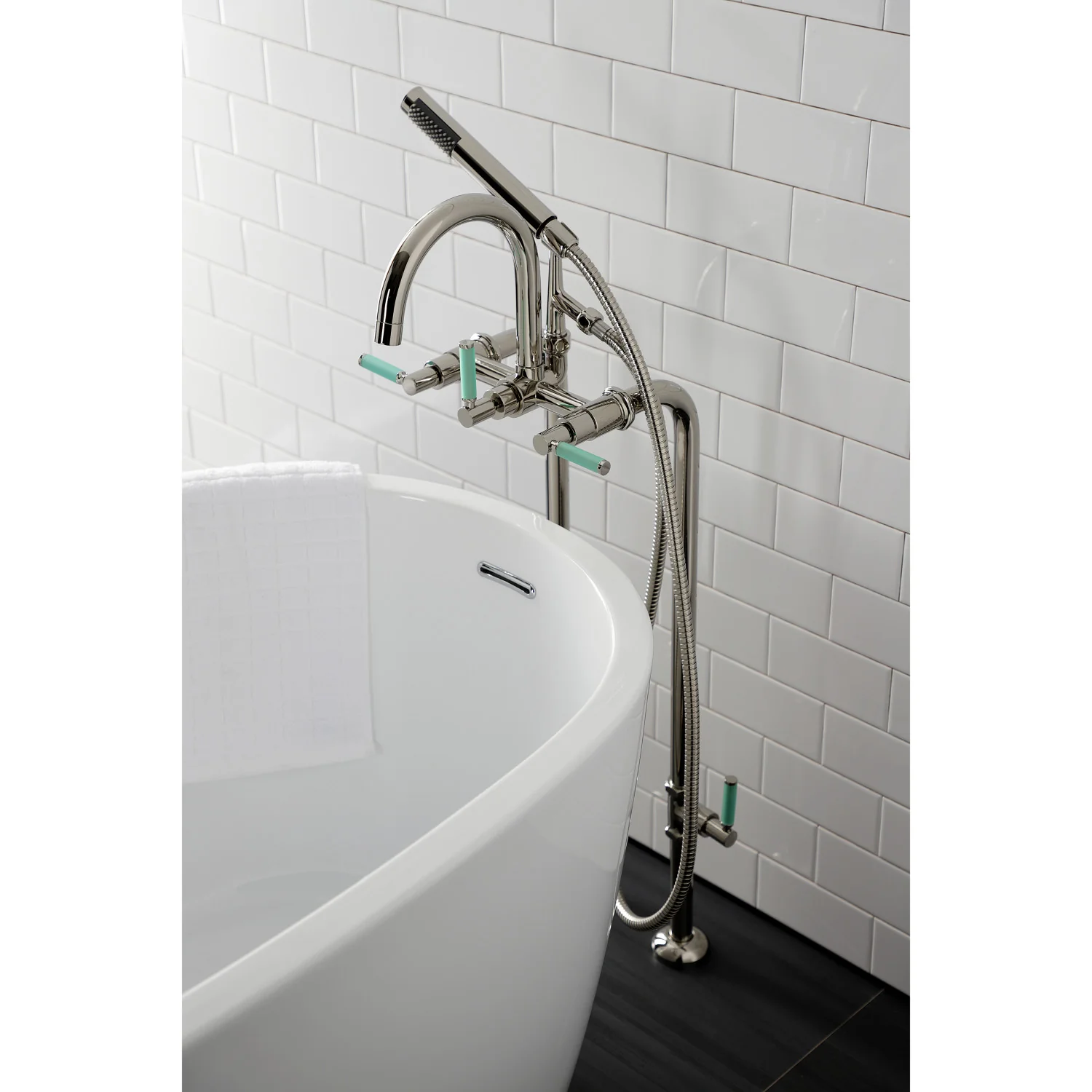 Kingston Sona CCK8106DKL - Concord Freestanding Tub Faucet with Supply Line and Stop Valve, Polished Nickel - Image 5
