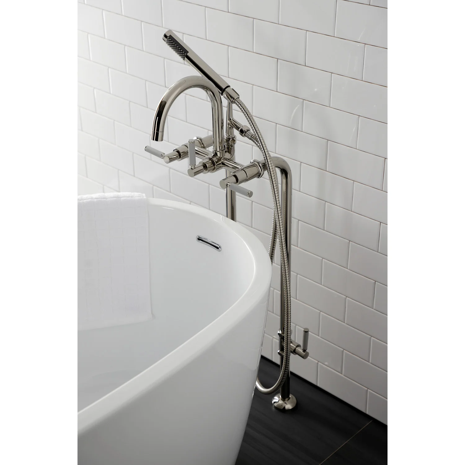 Kingston Sona CCK8106DKL - Concord Freestanding Tub Faucet with Supply Line and Stop Valve, Polished Nickel - Image 6