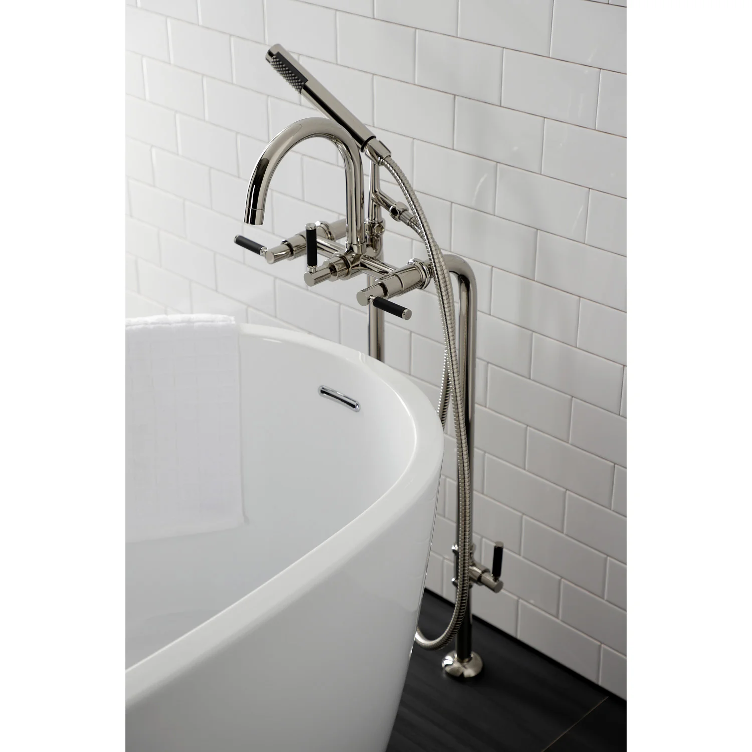 Kingston Sona CCK8106DKL - Concord Freestanding Tub Faucet with Supply Line and Stop Valve, Polished Nickel - Image 7