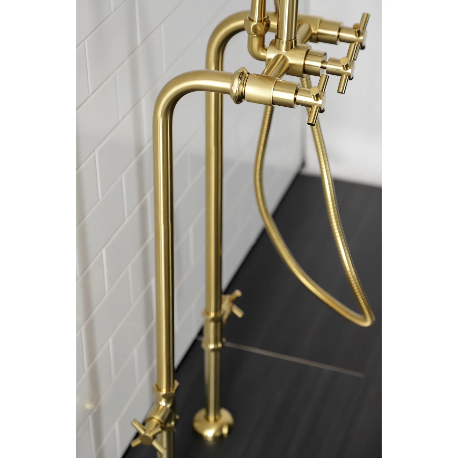 Kingston Sona CCK8107DX - Concord Freestanding Tub Faucet with Supply Line and Stop Valve, Brushed Brass - Image 2