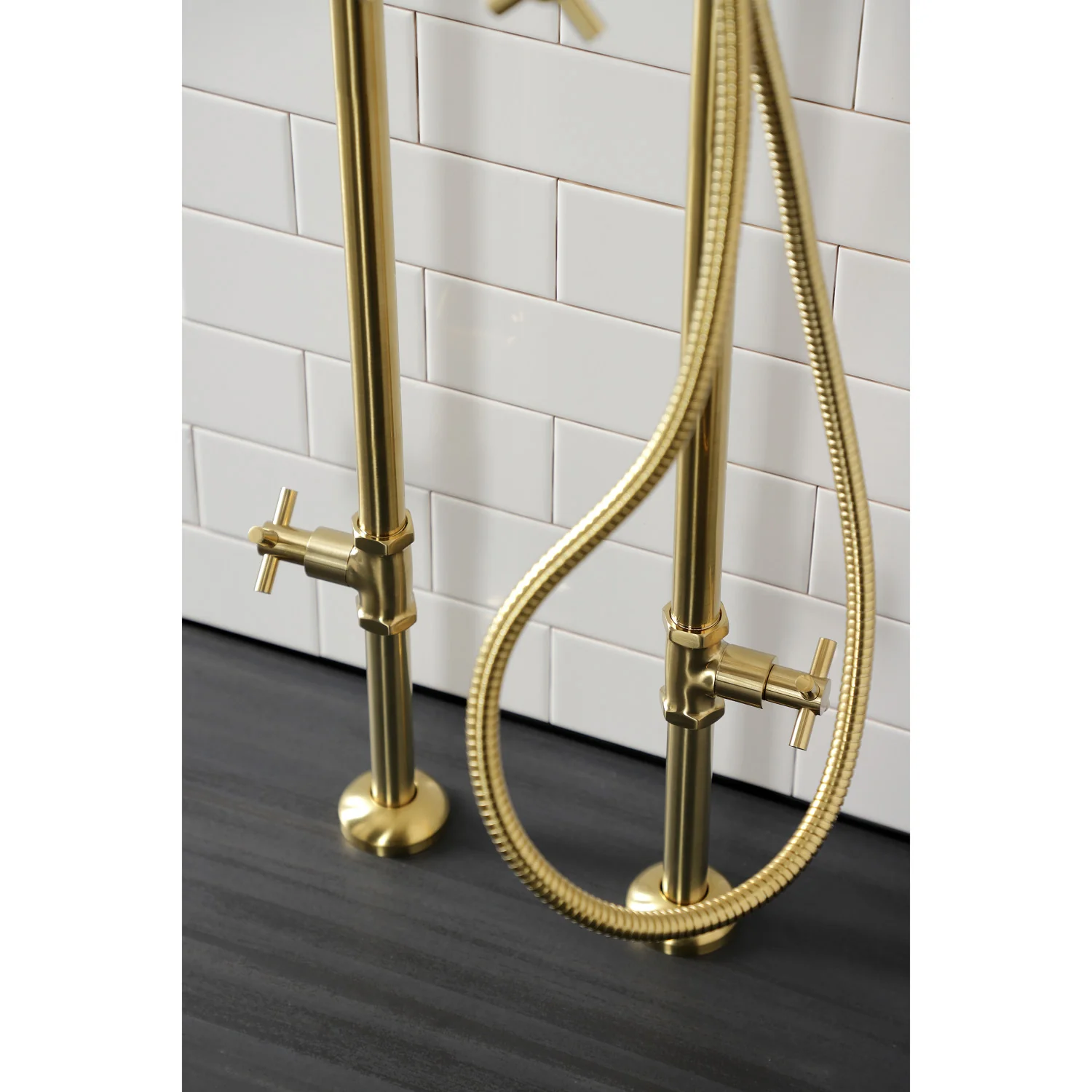 Kingston Sona CCK8107DX - Concord Freestanding Tub Faucet with Supply Line and Stop Valve, Brushed Brass - Image 3