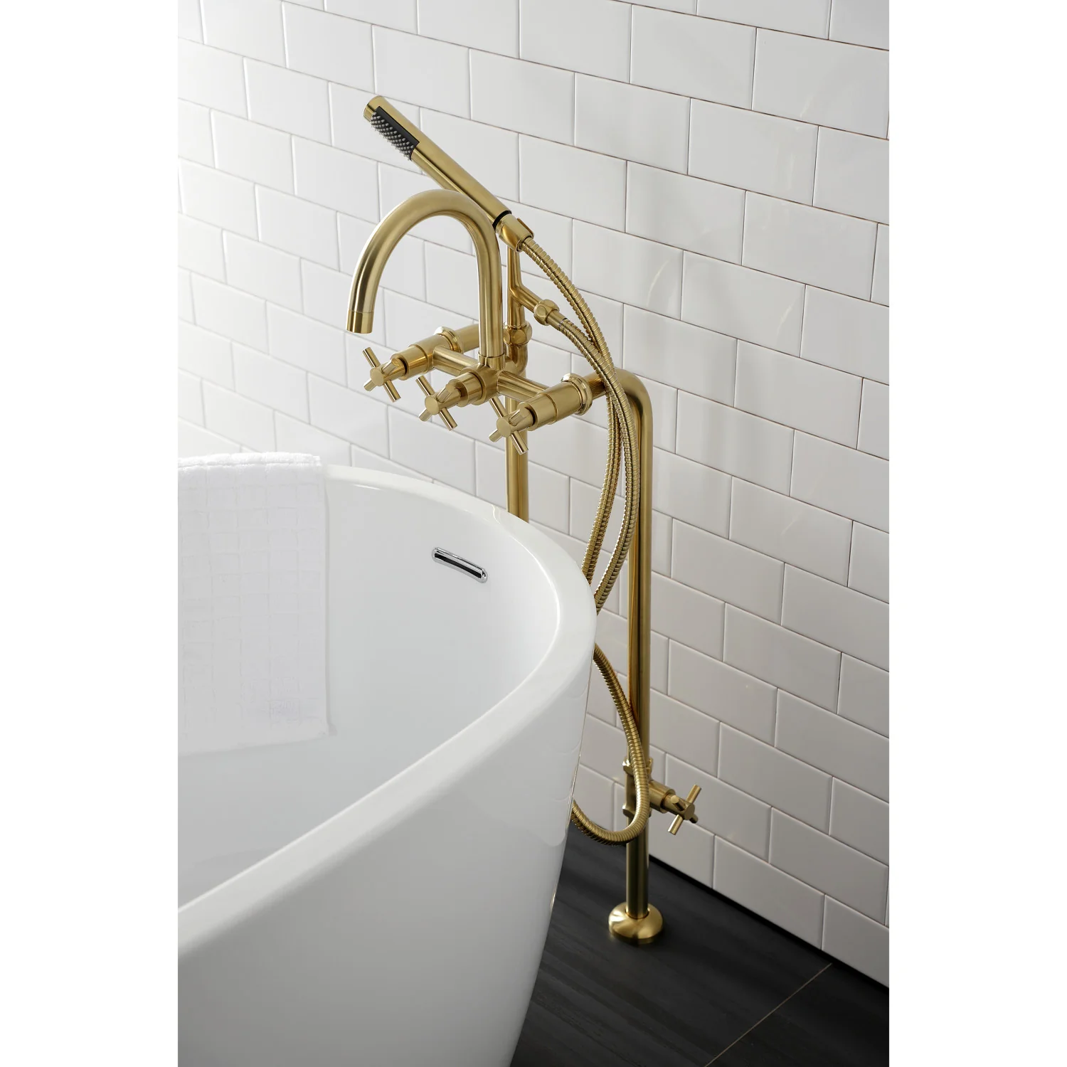Kingston Sona CCK8107DX - Concord Freestanding Tub Faucet with Supply Line and Stop Valve, Brushed Brass - Image 4