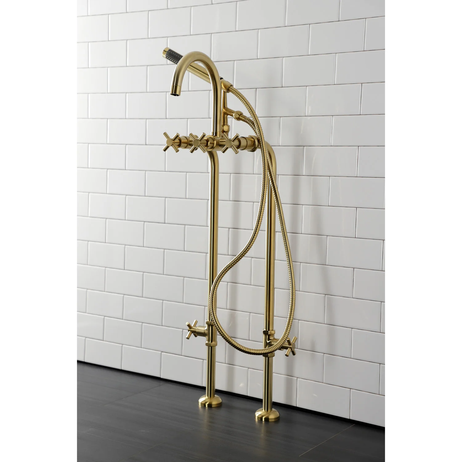 Kingston Sona CCK8107DX - Concord Freestanding Tub Faucet with Supply Line and Stop Valve, Brushed Brass - Image 6