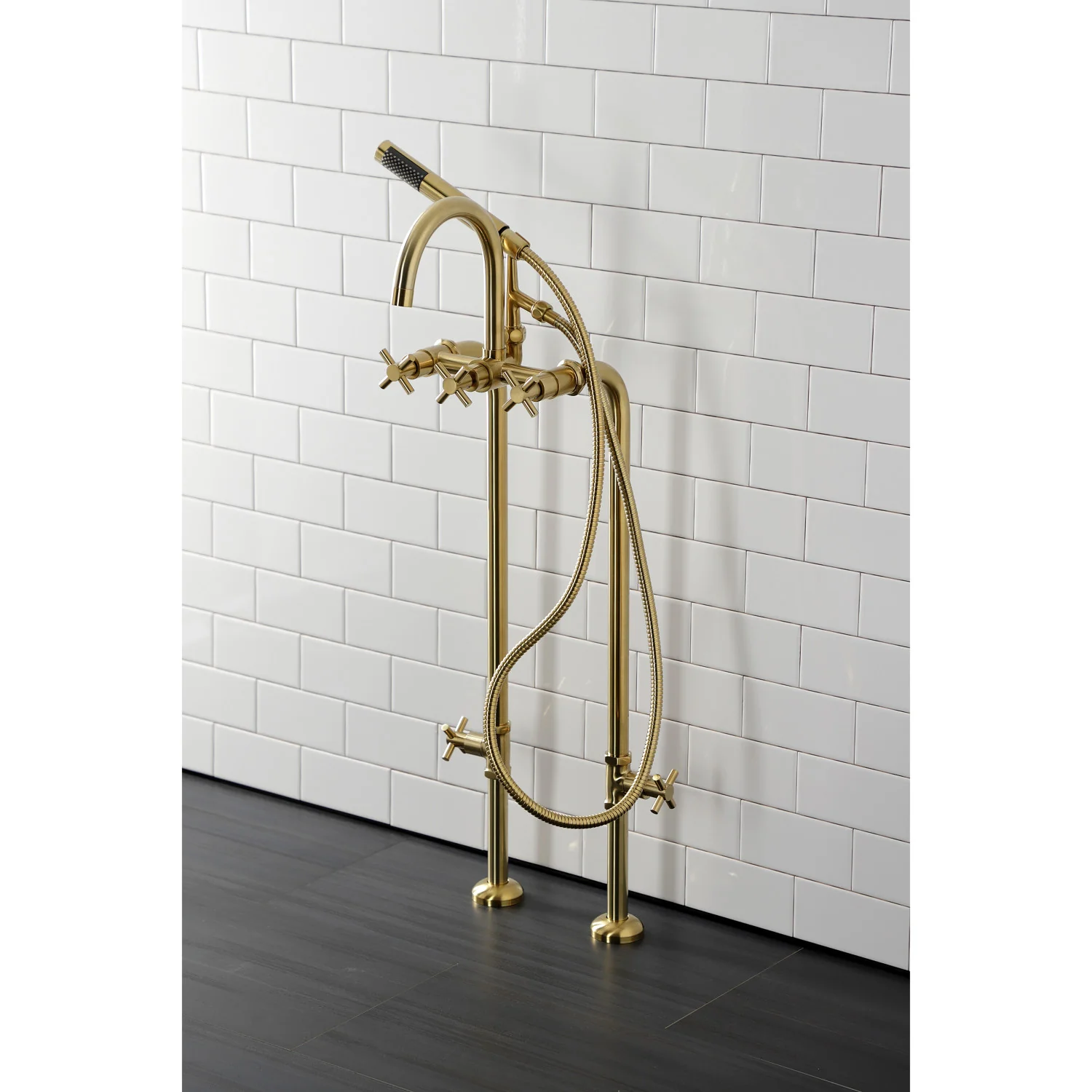 Kingston Sona CCK8107DX - Concord Freestanding Tub Faucet with Supply Line and Stop Valve, Brushed Brass - Image 7