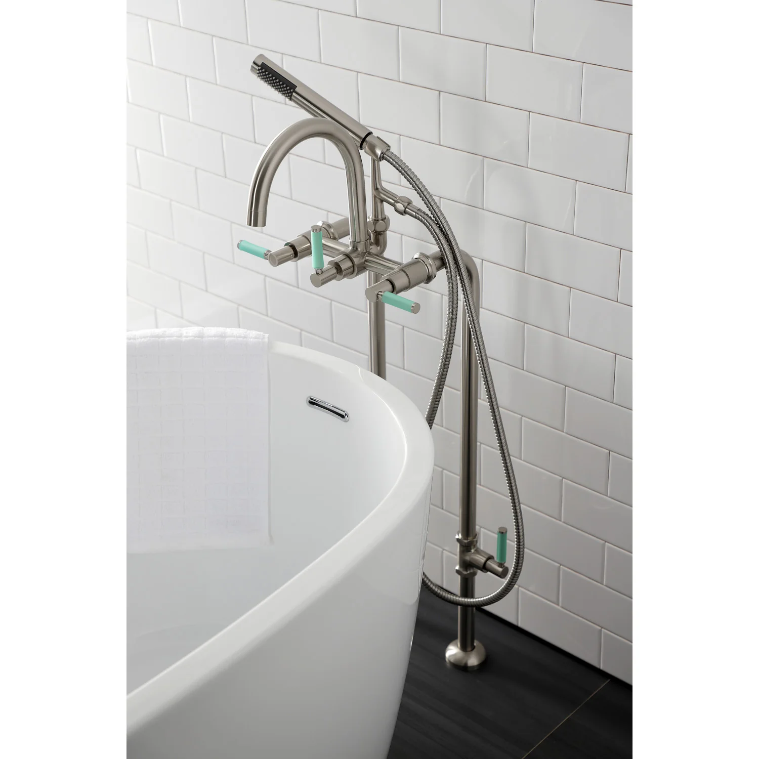 Kingston Sona CCK8108DKL - Concord Freestanding Tub Faucet with Supply Line and Stop Valve, Brushed Nickel - Image 5