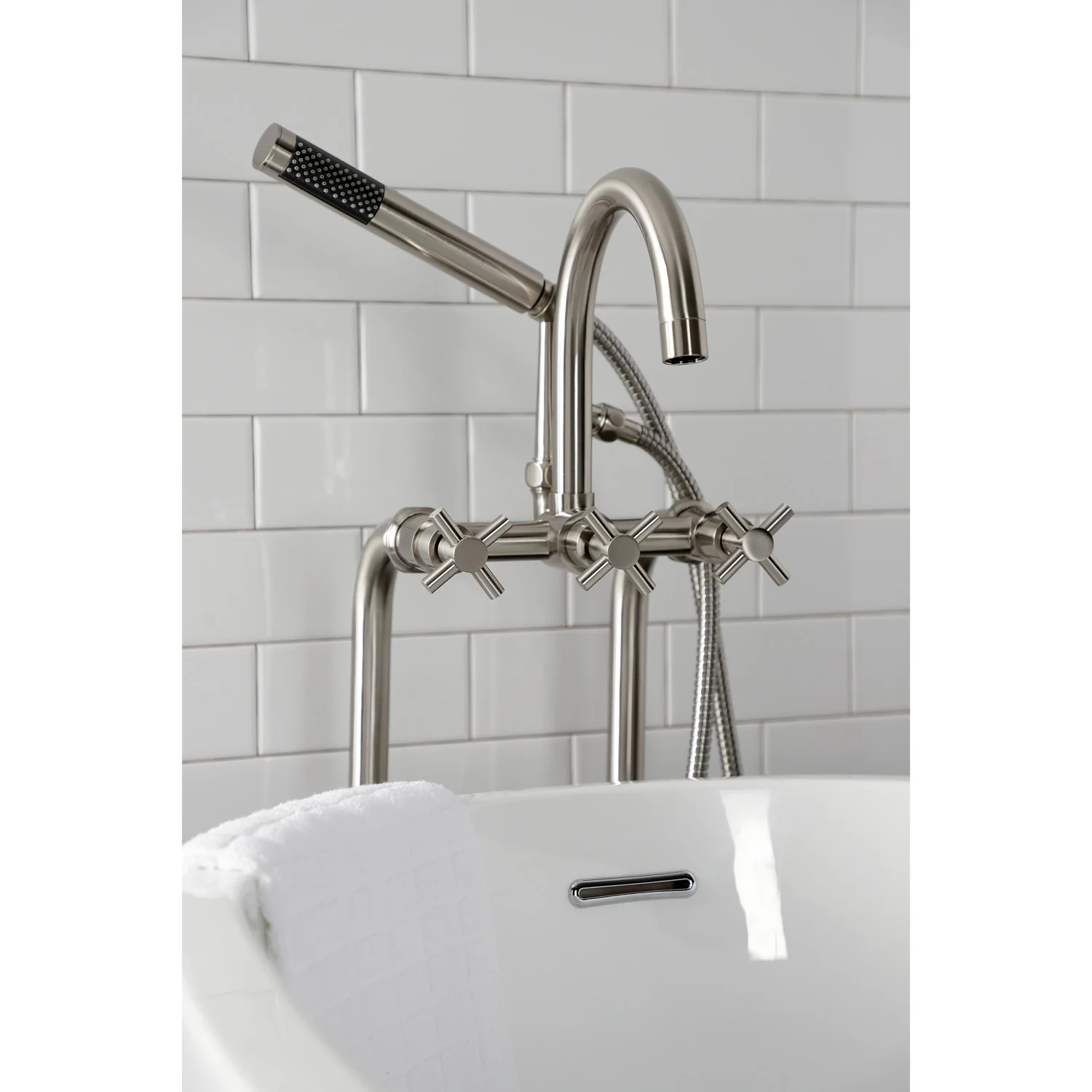 Kingston Sona CCK8108DX - Concord Freestanding Tub Faucet with Supply Line and Stop Valve, Brushed Nickel - Image 5