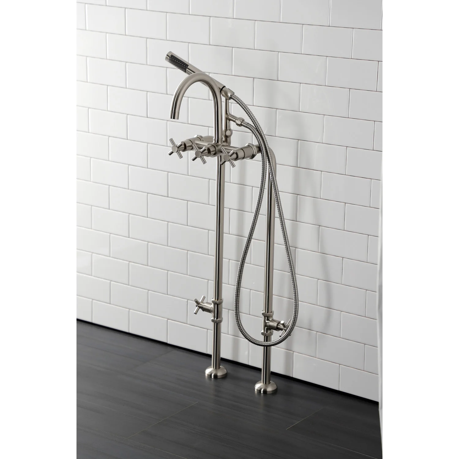 Kingston Sona CCK8108DX - Concord Freestanding Tub Faucet with Supply Line and Stop Valve, Brushed Nickel - Image 7