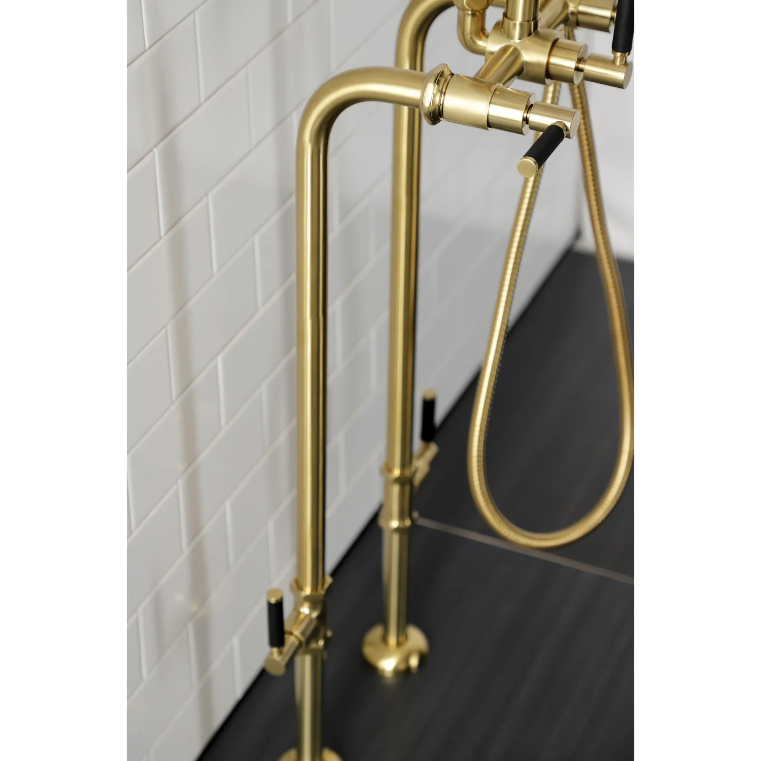 Kingston Sona CCK8407DKL - Concord Freestanding Tub Faucet with Supply Line and Stop Valve, Brushed Brass - Image 2