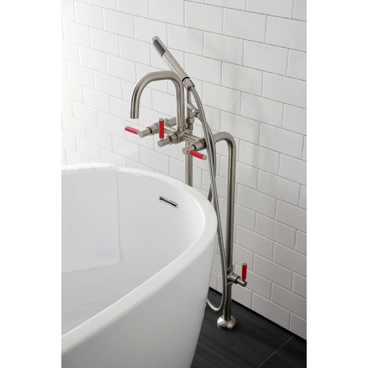 Kingston Sona CCK8408DKL - Concord Freestanding Tub Faucet with Supply Line and Stop Valve, Brushed Nickel - Image 3