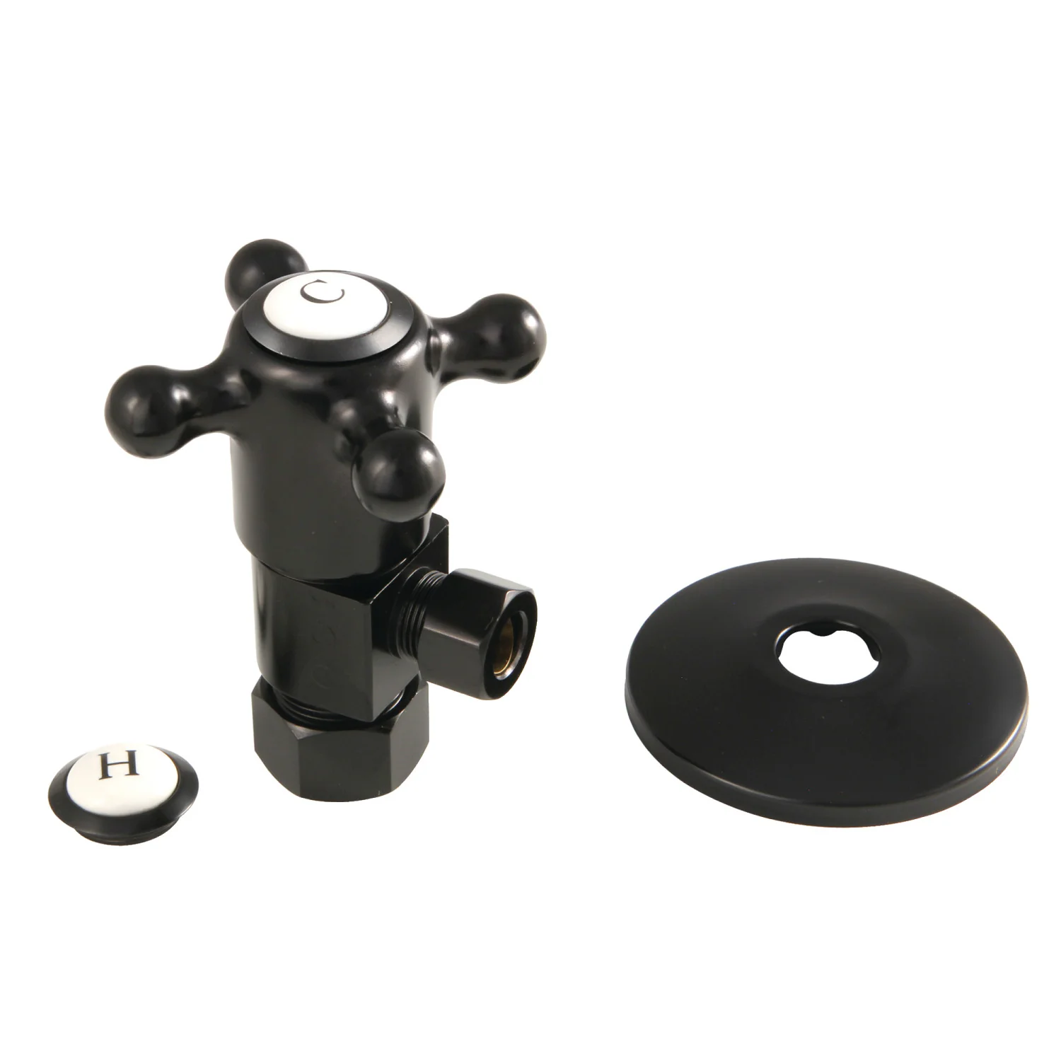 Kingston Heirloom CD53300BXK 5/8-Inch O.D. Comp x 3/8-Inch O.D. Comp Anti-Seize Deluxe Quarter-Turn Ceramic Hardisc Cartridge Angle Stop with Flange, Matte Black