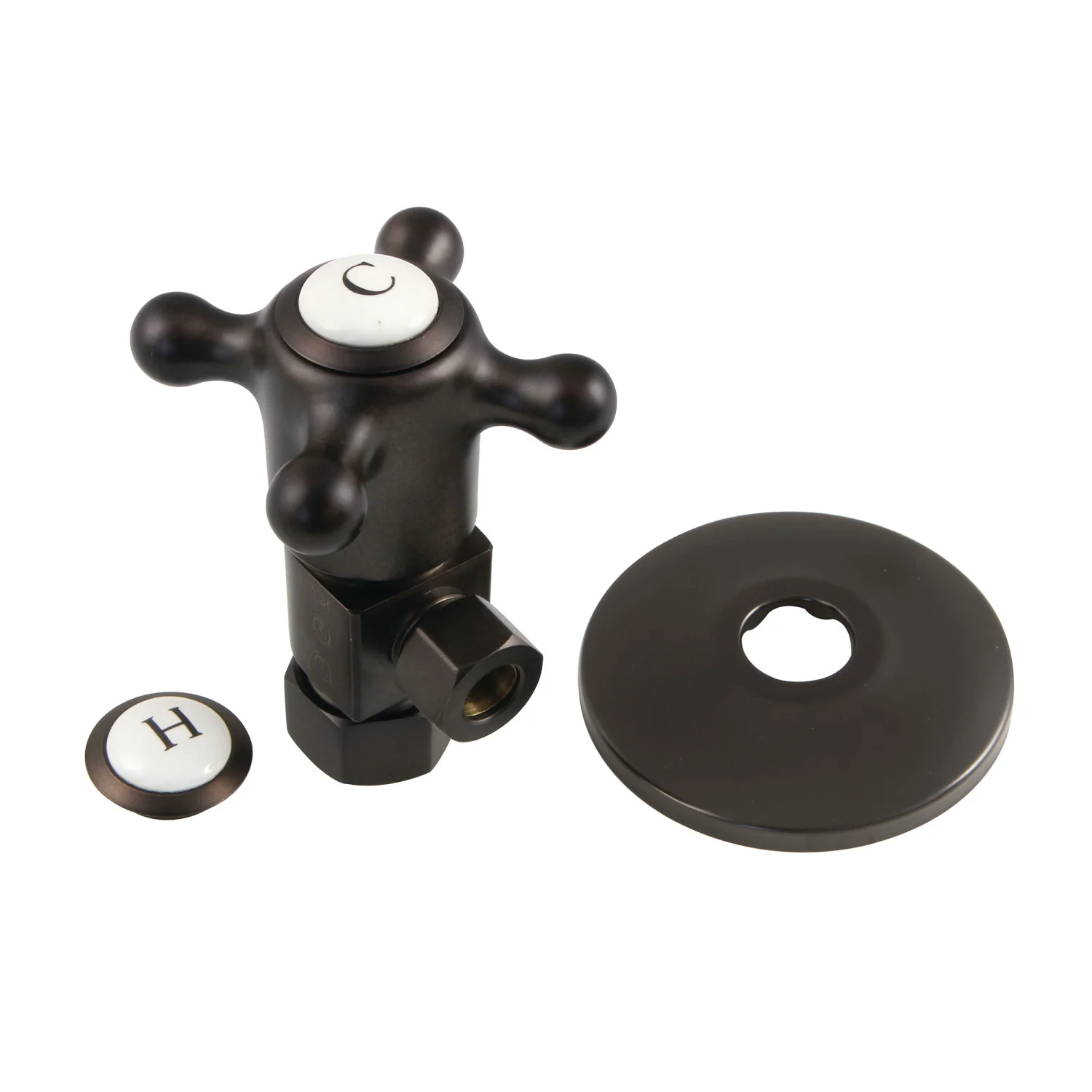 Kingston Heirloom CD53305BXK 5/8-Inch O.D. Comp x 3/8-Inch O.D. Comp Anti-Seize Deluxe Quarter-Turn Ceramic Hardisc Cartridge Angle Stop with Flange, Oil Rubbed Bronze
