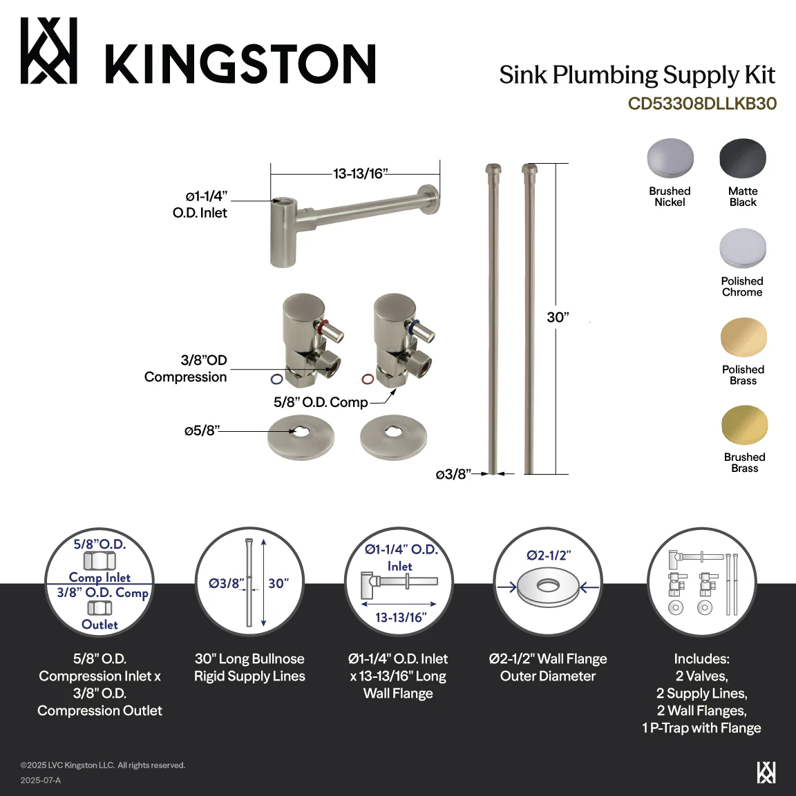 Kingston Sona CD53308DLLKB30 - Trimscape Modern Plumbing Sink Trim Kit with Bottle Trap, Brushed Nickel - Image 2