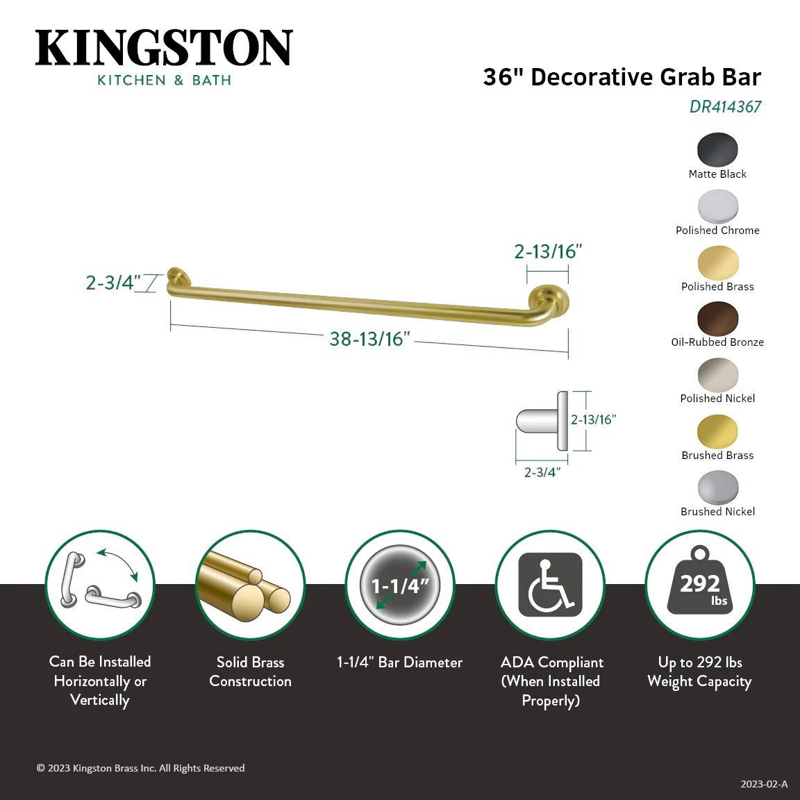 Kingston Sona DR414365 - Manhattan 36-Inch x 1-1/4-Inch O.D. Brass Decorative Grab Bar, Oil Rubbed Bronze - Image 2