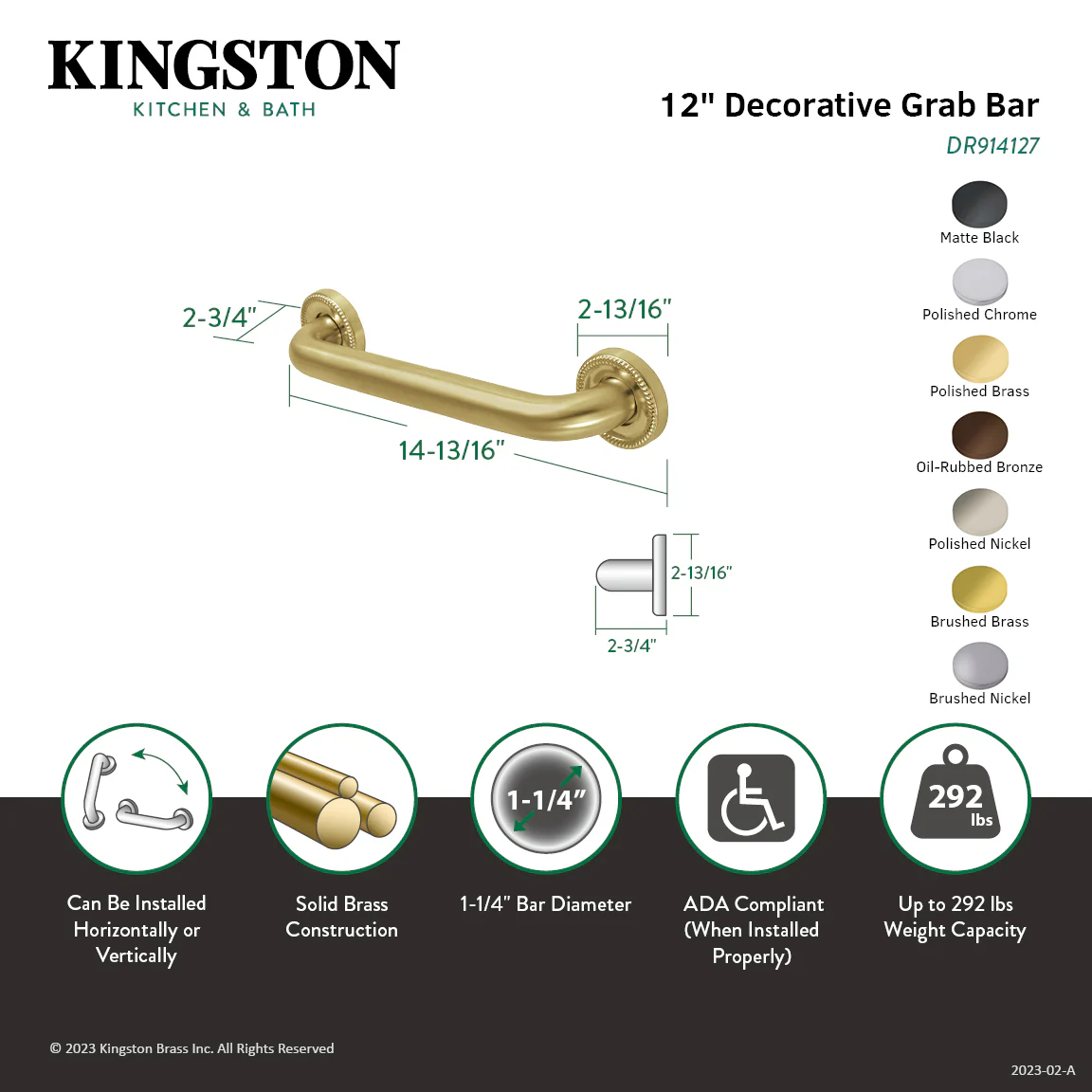 Kingston Heirloom DR914121 - Camelon 12-Inch x 1-1/4-Inch O.D. Brass Decorative Grab Bar, Polished Chrome - Image 2