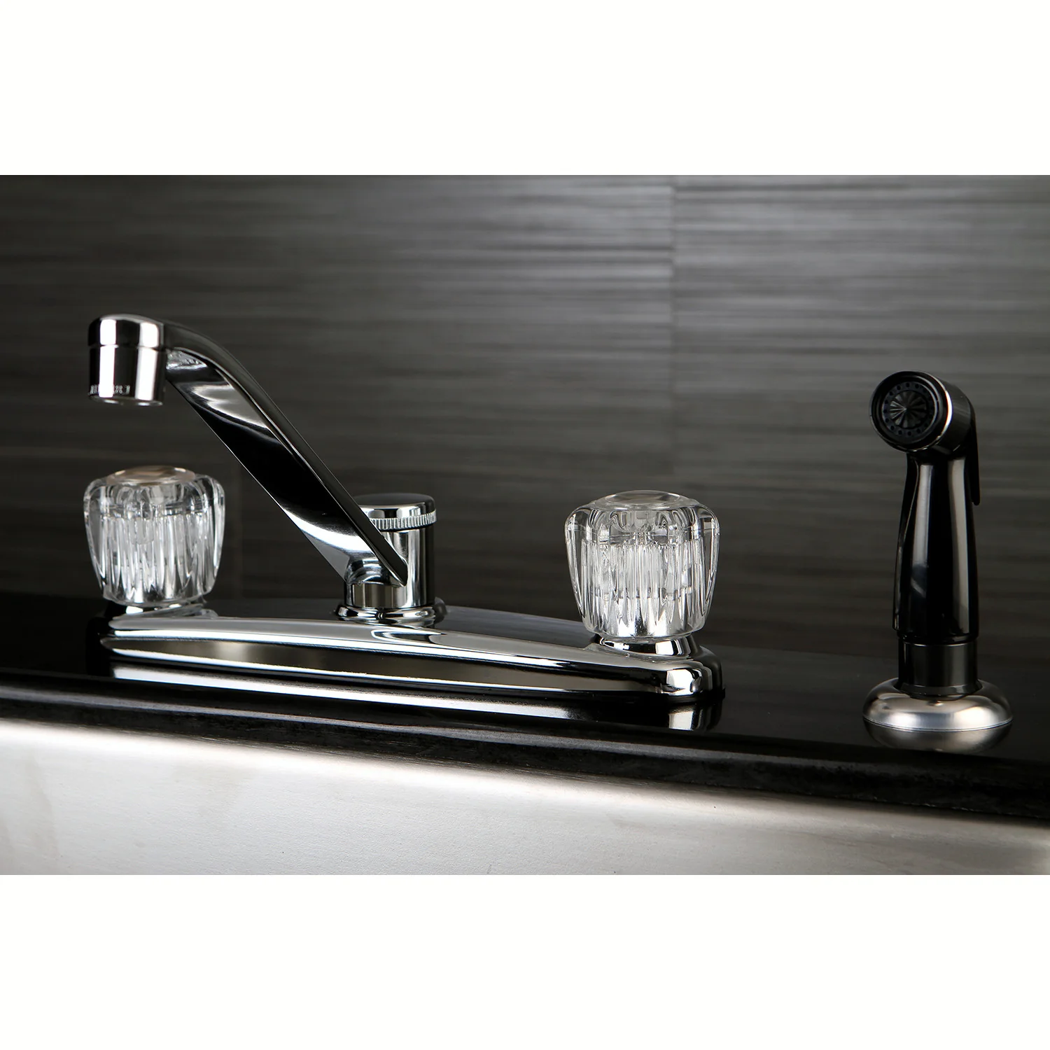 Kingston Tulare FB112 - Americana Two-Handle 4-Hole 8" Centerset Kitchen Faucet with Side Sprayer, Polished Chrome - Image 2