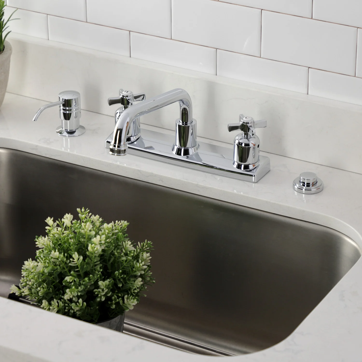 Kingston Tulare FB2131ZX - Millennium Two-Handle 2-Hole 8" Centerset Kitchen Faucet, Polished Chrome - Image 2