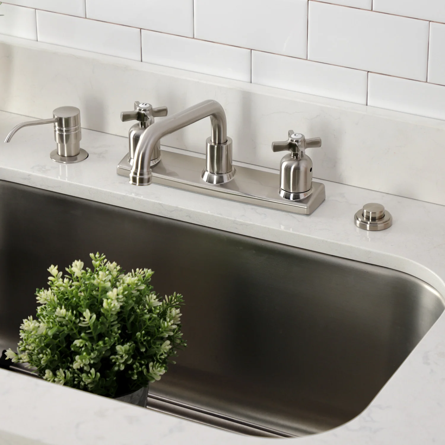 Kingston Tulare FB2138ZX - Millennium Two-Handle 2-Hole 8" Centerset Kitchen Faucet, Brushed Nickel - Image 2
