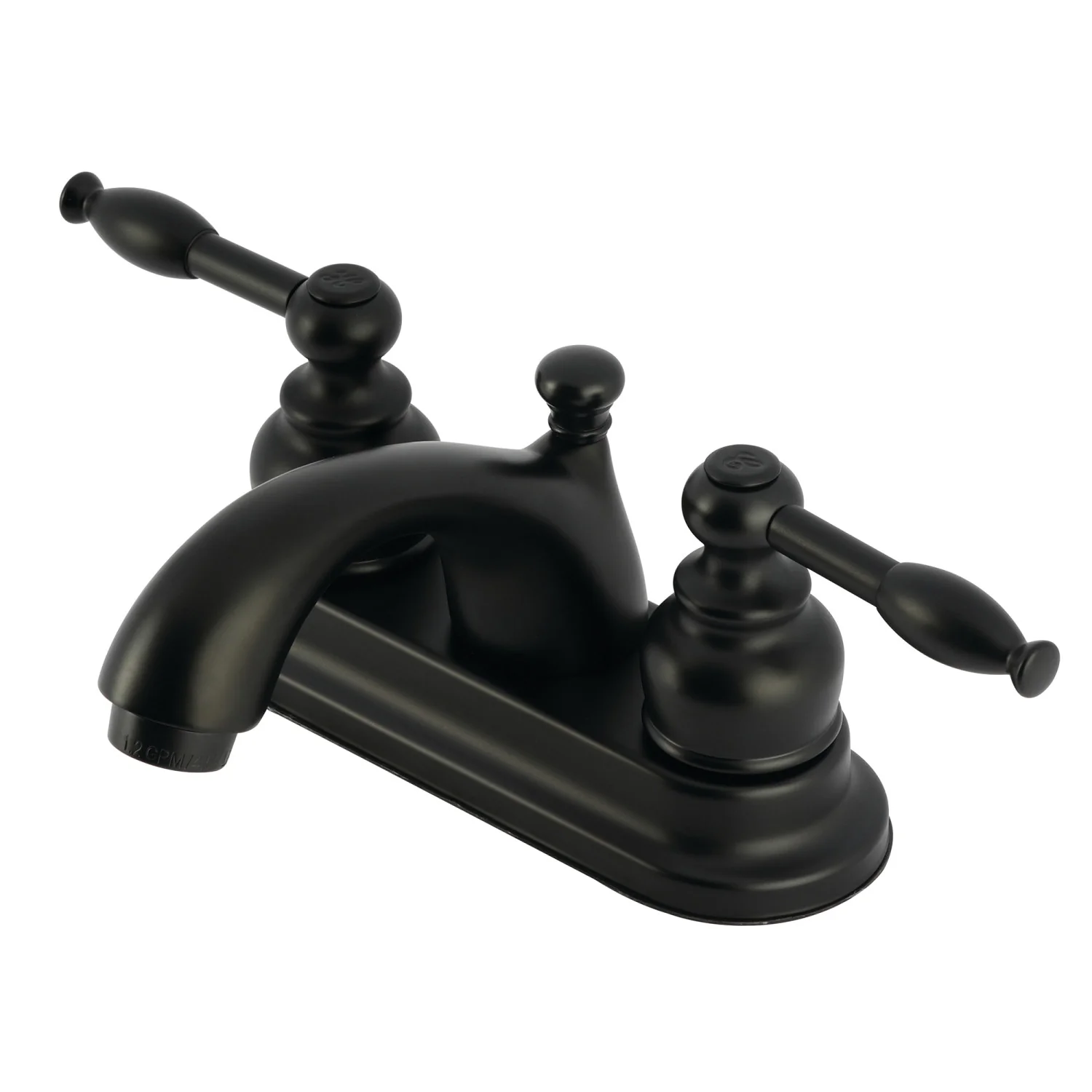 Kingston Tulare FB2600KL - Knight Double-Handle 3-Hole Deck Mount 4-Inch Centerset Bathroom Faucet with Pop-Up Drain, Matte Black
