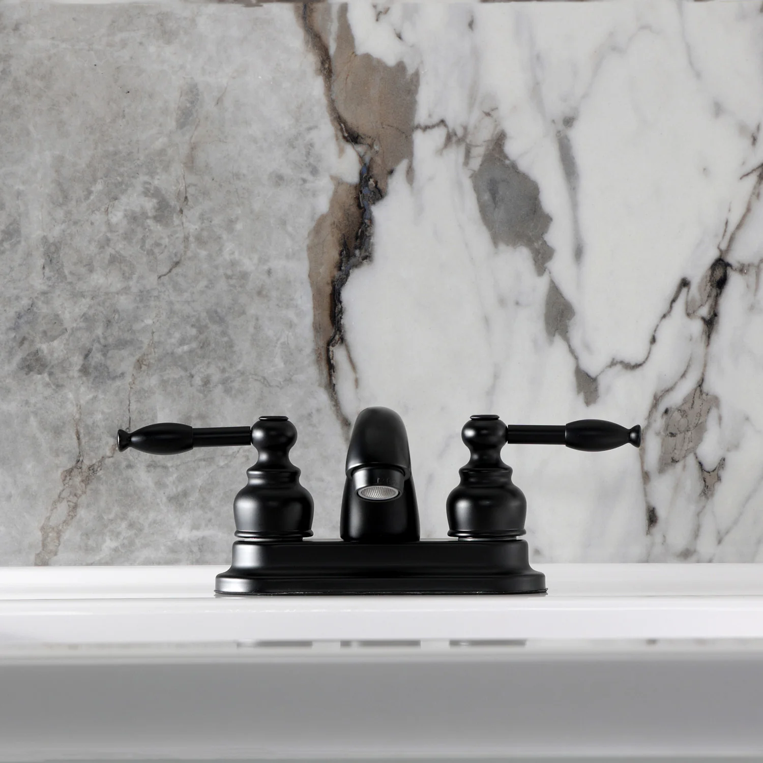 Kingston Tulare FB2600KL - Knight Double-Handle 3-Hole Deck Mount 4-Inch Centerset Bathroom Faucet with Pop-Up Drain, Matte Black - Image 3