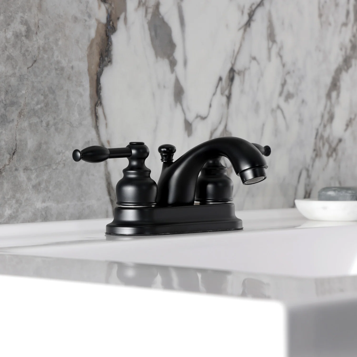 Kingston Tulare FB2600KL - Knight Double-Handle 3-Hole Deck Mount 4-Inch Centerset Bathroom Faucet with Pop-Up Drain, Matte Black - Image 5