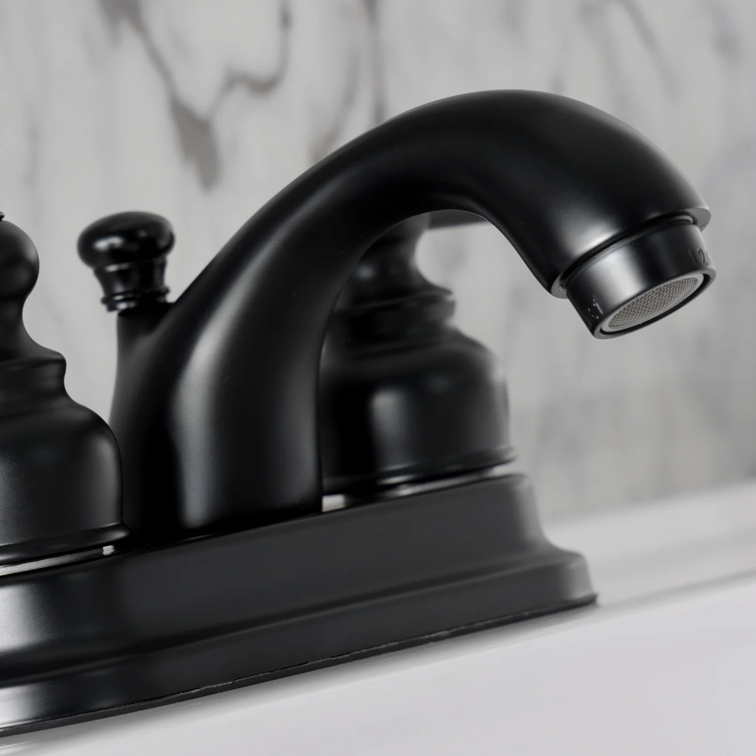 Kingston Tulare FB2600KL - Knight Double-Handle 3-Hole Deck Mount 4-Inch Centerset Bathroom Faucet with Pop-Up Drain, Matte Black - Image 6