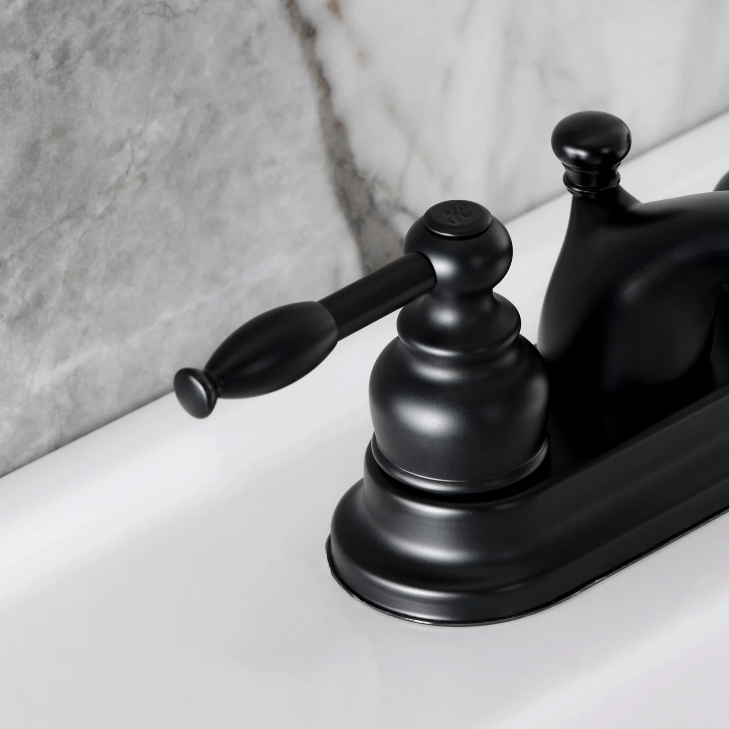 Kingston Tulare FB2600KL - Knight Double-Handle 3-Hole Deck Mount 4-Inch Centerset Bathroom Faucet with Pop-Up Drain, Matte Black - Image 7