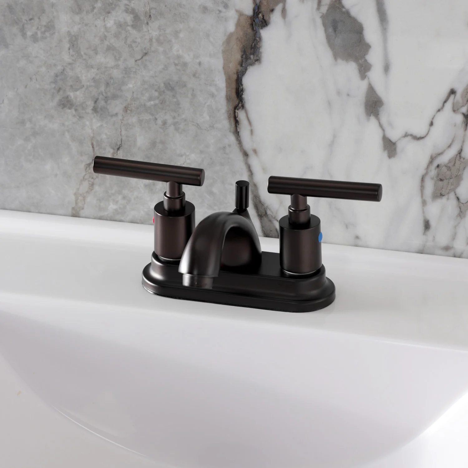 Kingston Tulare FB2605CML - Manhattan Double-Handle 3-Hole Deck Mount 4-Inch Centerset Bathroom Faucet with Pop-Up Drain, Oil Rubbed Bronze - Image 2