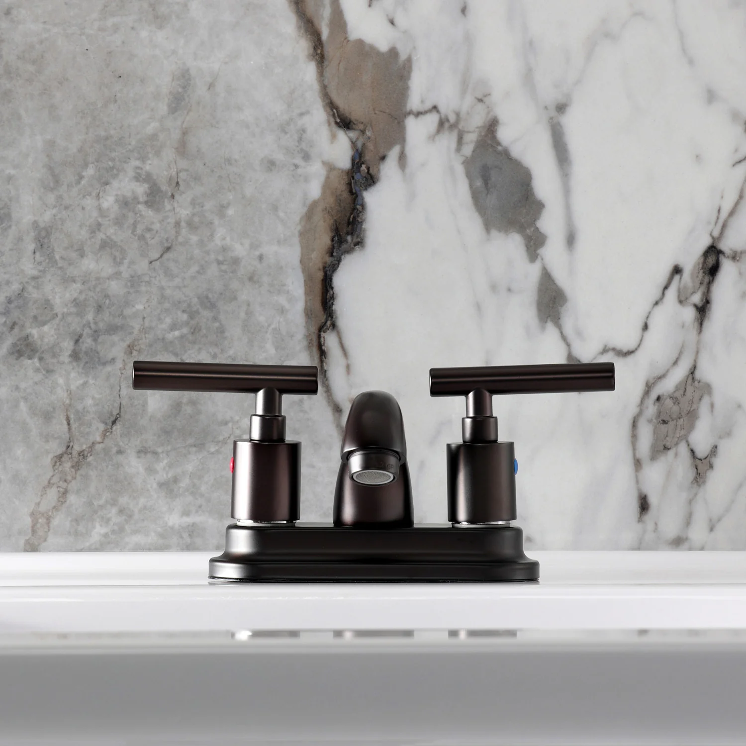 Kingston Tulare FB2605CML - Manhattan Double-Handle 3-Hole Deck Mount 4-Inch Centerset Bathroom Faucet with Pop-Up Drain, Oil Rubbed Bronze - Image 3