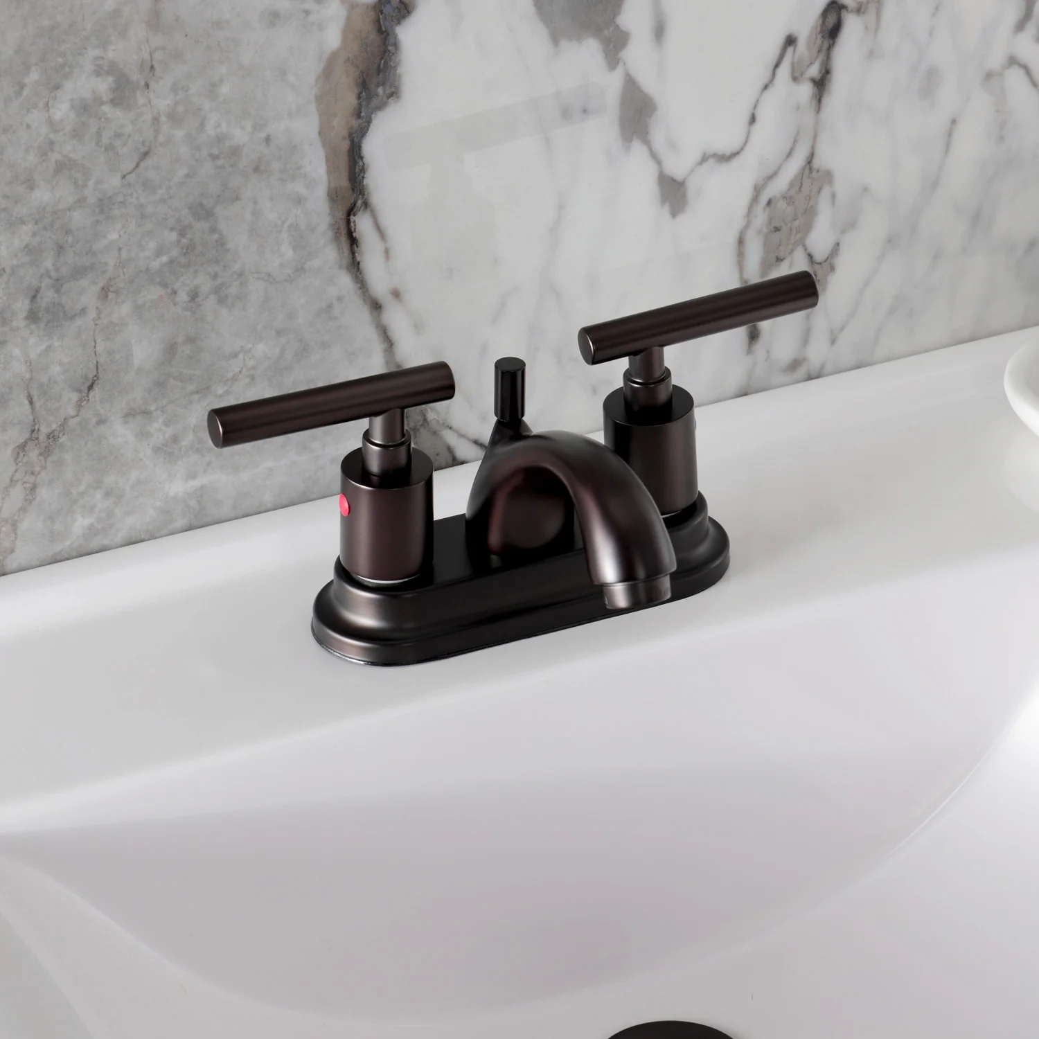 Kingston Tulare FB2605CML - Manhattan Double-Handle 3-Hole Deck Mount 4-Inch Centerset Bathroom Faucet with Pop-Up Drain, Oil Rubbed Bronze - Image 4