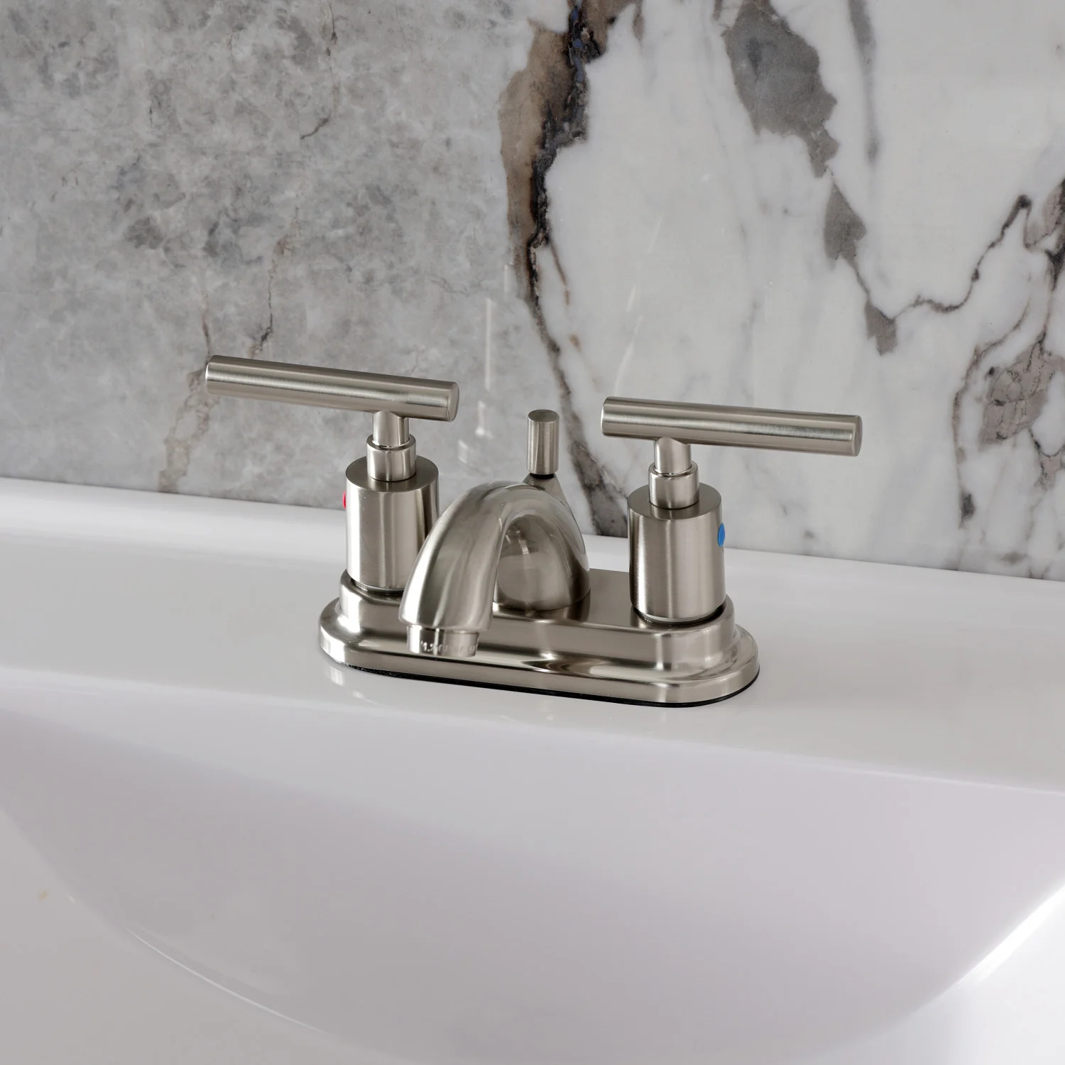 Kingston Tulare FB2608CML - Manhattan Double-Handle 3-Hole Deck Mount 4-Inch Centerset Bathroom Faucet with Pop-Up Drain, Brushed Nickel - Image 2