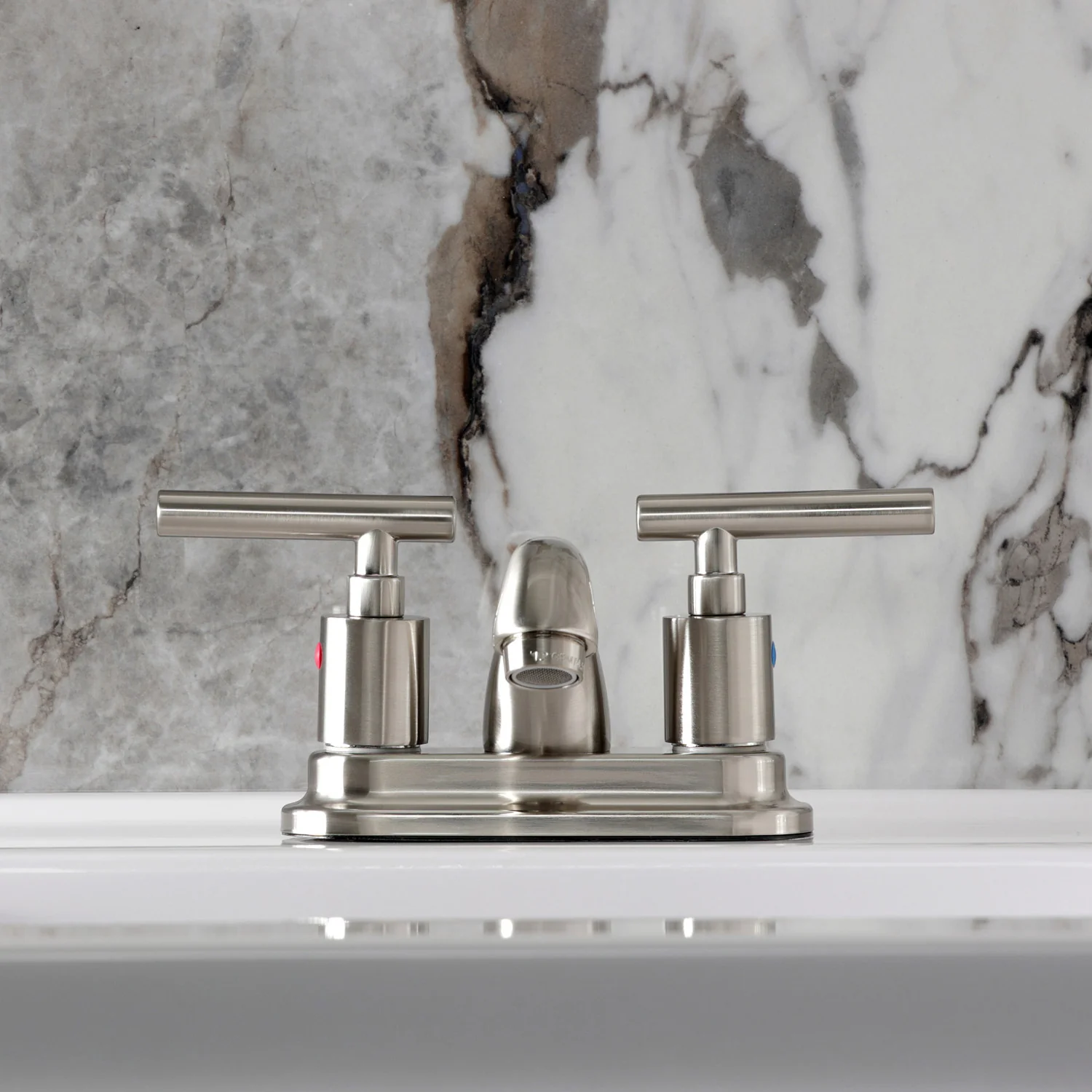 Kingston Tulare FB2608CML - Manhattan Double-Handle 3-Hole Deck Mount 4-Inch Centerset Bathroom Faucet with Pop-Up Drain, Brushed Nickel - Image 3