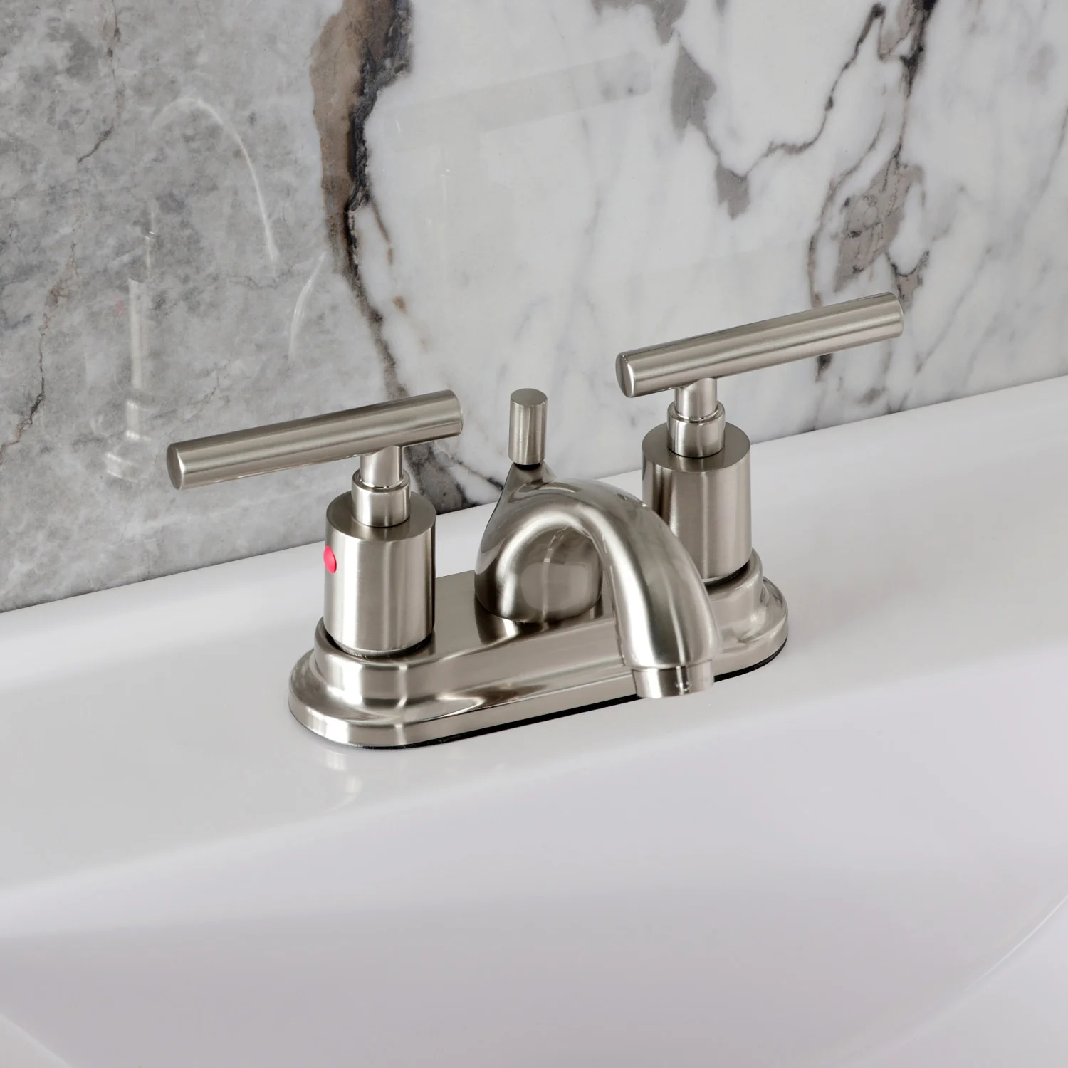Kingston Tulare FB2608CML - Manhattan Double-Handle 3-Hole Deck Mount 4-Inch Centerset Bathroom Faucet with Pop-Up Drain, Brushed Nickel - Image 4