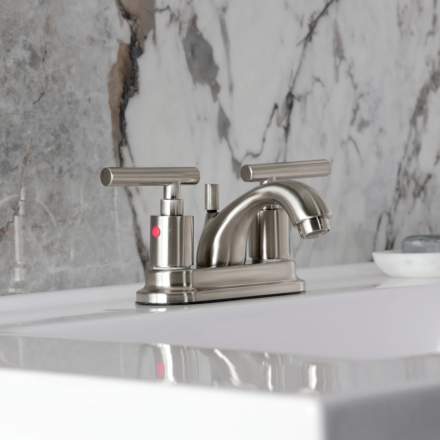 Kingston Tulare FB2608CML - Manhattan Double-Handle 3-Hole Deck Mount 4-Inch Centerset Bathroom Faucet with Pop-Up Drain, Brushed Nickel - Image 5