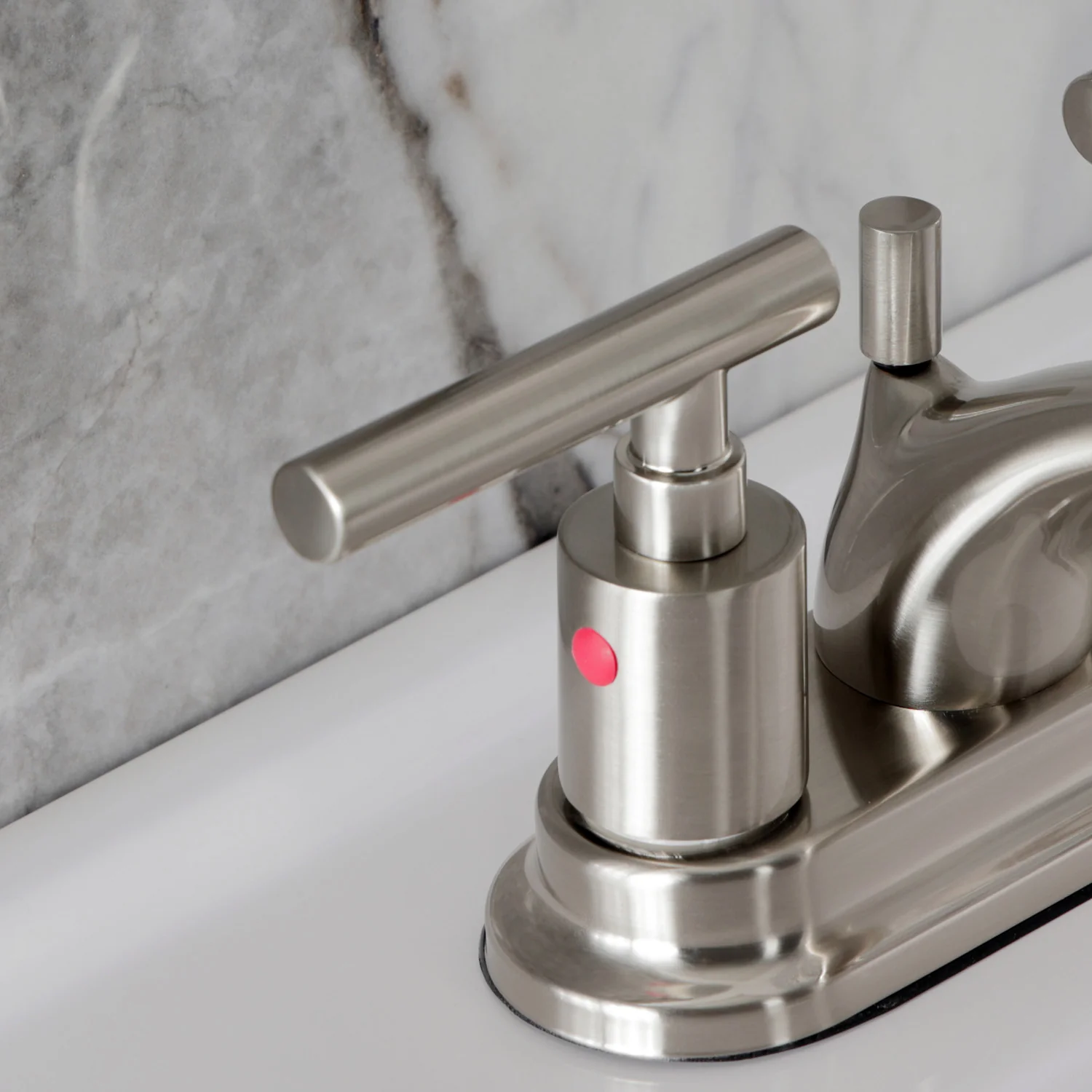 Kingston Tulare FB2608CML - Manhattan Double-Handle 3-Hole Deck Mount 4-Inch Centerset Bathroom Faucet with Pop-Up Drain, Brushed Nickel - Image 7