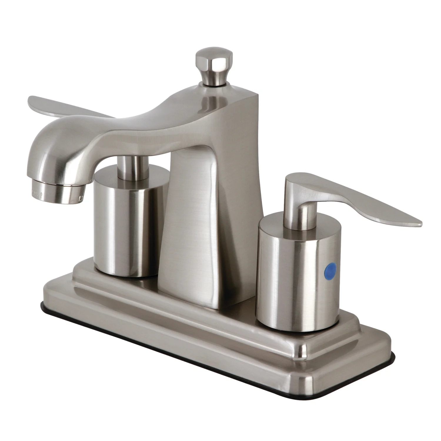 Kingston Tulare FB4648SVL - Serena Double-Handle 3-Hole Deck Mount 4-Inch Centerset Bathroom Faucet with Pop-Up Drain, Brushed Nickel
