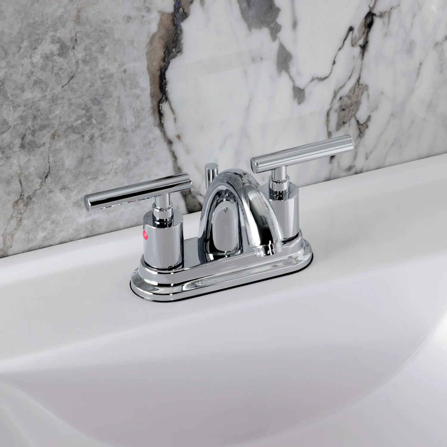 Kingston Tulare FB5611CML - Manhattan Double-Handle 3-Hole Deck Mount 4-Inch Centerset Bathroom Faucet with Pop-Up Drain, Polished Chrome - Image 4
